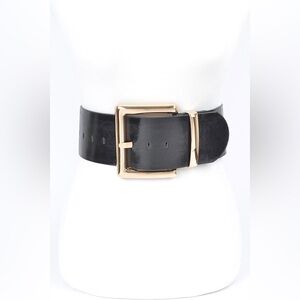 Black Vegan Leather Statement Belt with Gold Buckle
